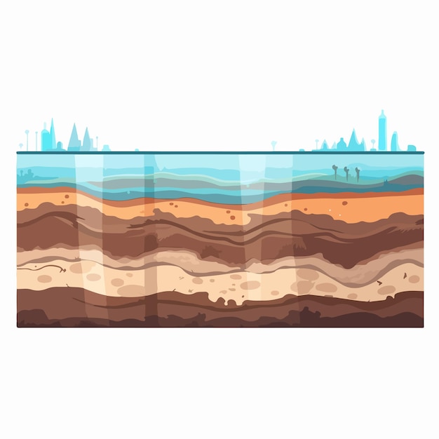 Vector moisturized soil layers with water on wet ground