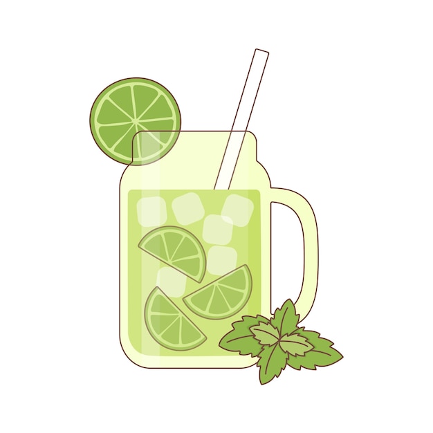 Mojito in drinking can with slice of lime and mint