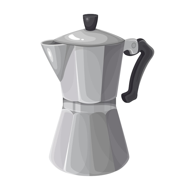 Moka pot for espresso vector icon metal silver coffee maker pot illustration