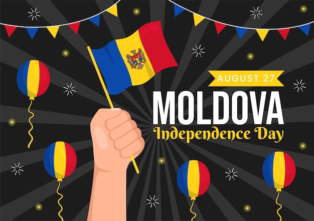 Moldova Independence Day Vector Illustration on August 27 with Waving Flag in National Holiday