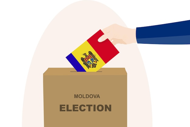 Moldova vote concept man hand and ballot box election day Moldova flag vector