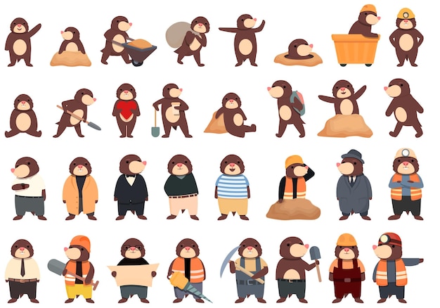 Mole icons set cartoon vector. Animal character