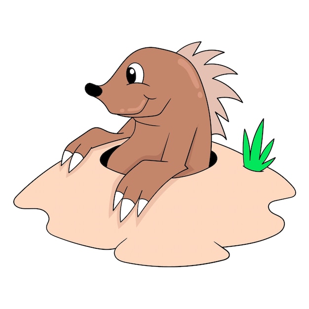 Vector the mole is digging the ground for his house doodle icon image kawaii