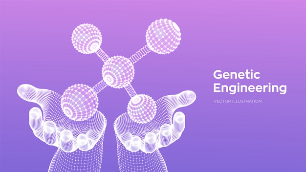 Molecular Structure. Dna, atom in hands. Molecules and chemical formulas.