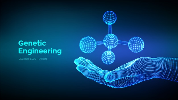 Molecule in hand. Dna, atom, neurons. Molecules and chemical formulas.