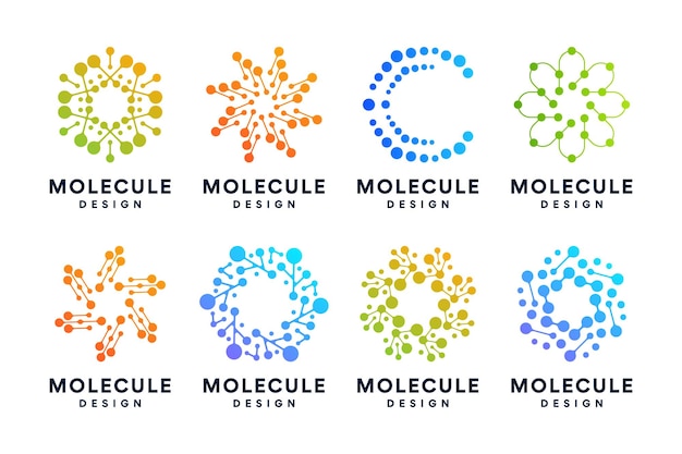 Molecule logo design collection Technology Connection atom logo concept