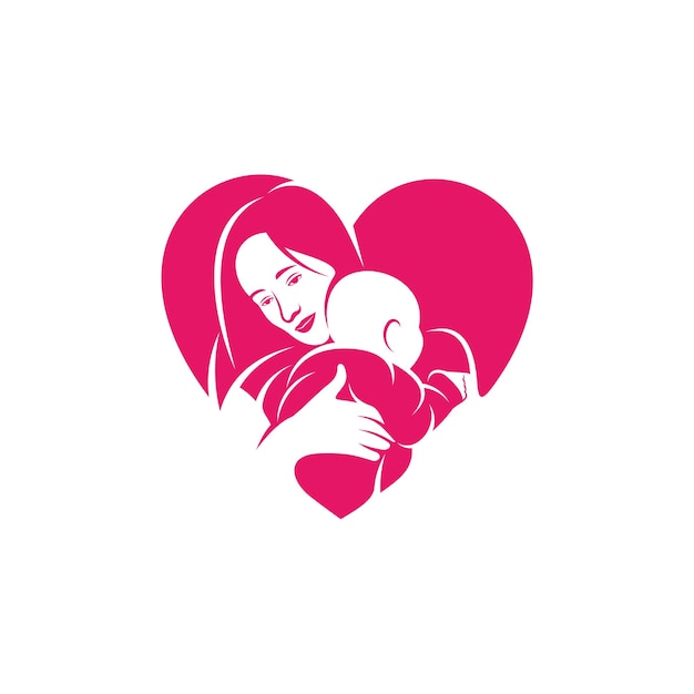 Mom and Baby heart love logo vector template Illustration symbol Creative design