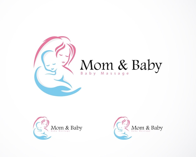 Mom and baby logo creative care hand massage therapy design concept