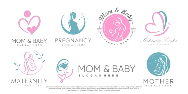 Mom and baby logo design icon vector with unique element concept Premium Vector