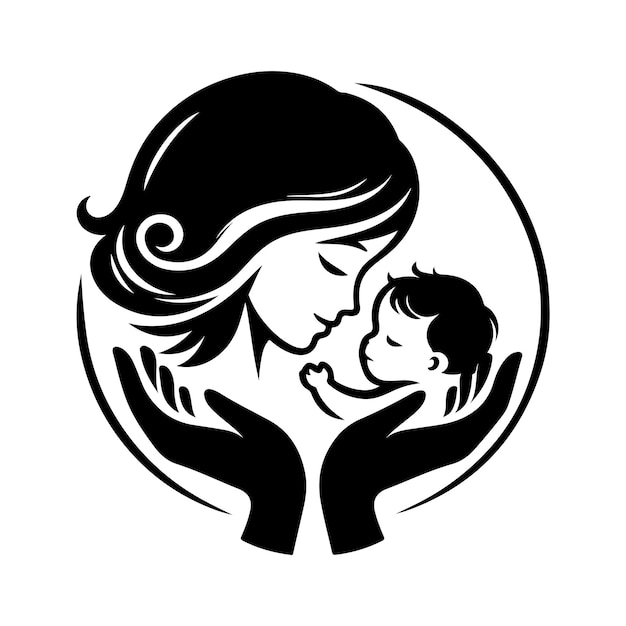 Mom and Baby logo design Newborn mother logo concept vector silhouette illustration