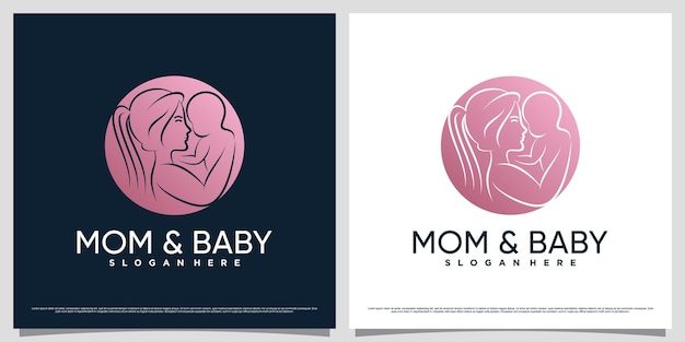 Mom and baby logo design template with negative space concept and creative element