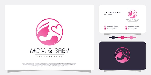 Mom and baby logo design with love concept Premium Vector