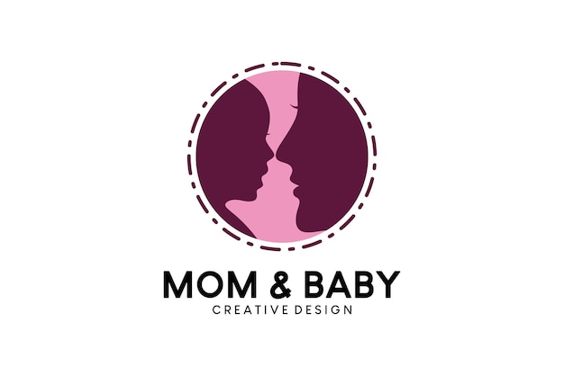 Vector mom and baby silhouette vector illustration logo design in dots