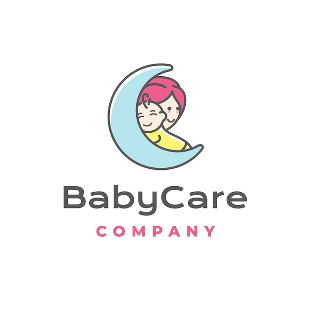 Mom and baby with moon, Motherhood and Childbearing Logo Design