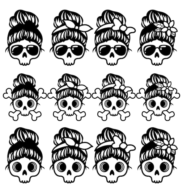 Vector mom bandana skull hand drawn skeleton cute skull vector