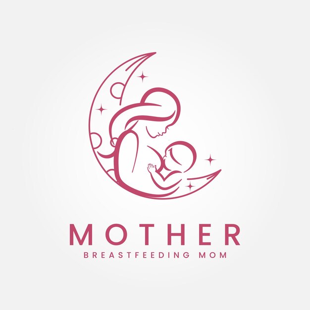 Vector mom breastfeeding mother and baby logo vector illustration design minimal line art logo icon