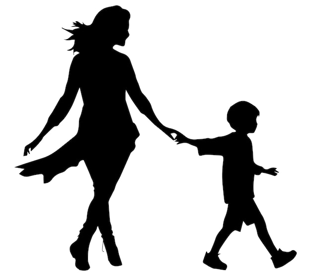 Vector mom and child black silhouette vector