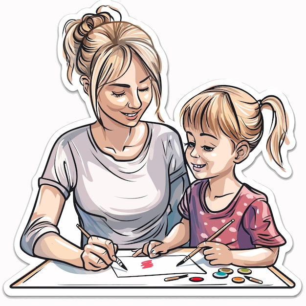 Vector mom and child painting ideas