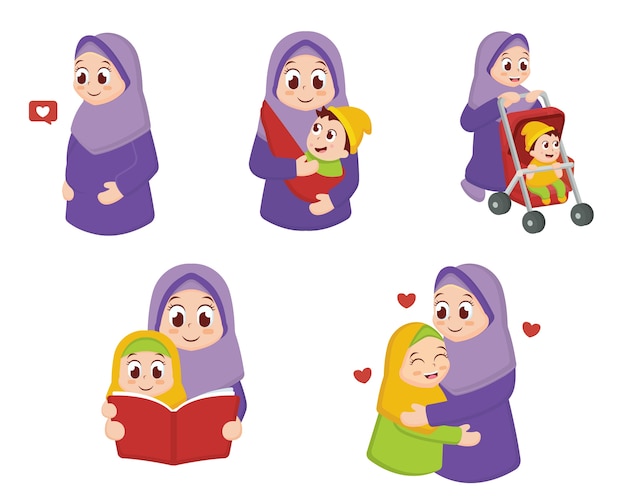 Mom And Child Vector Set