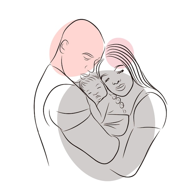 Mom and dad hugging a newborn love warm feelings line