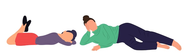 Mom and daughter lie flat style isolated vector