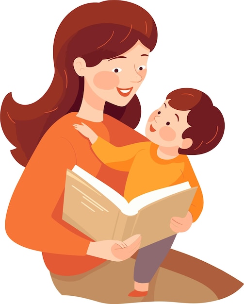 Mom is telling a story to her child mother hugs her son vector illustration