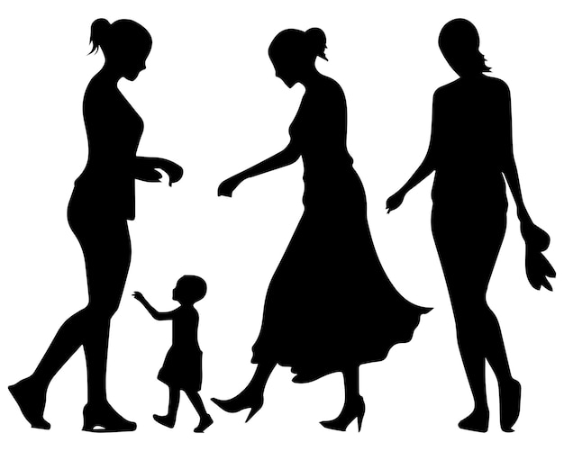 Vector mom and son mother and son black silhouette