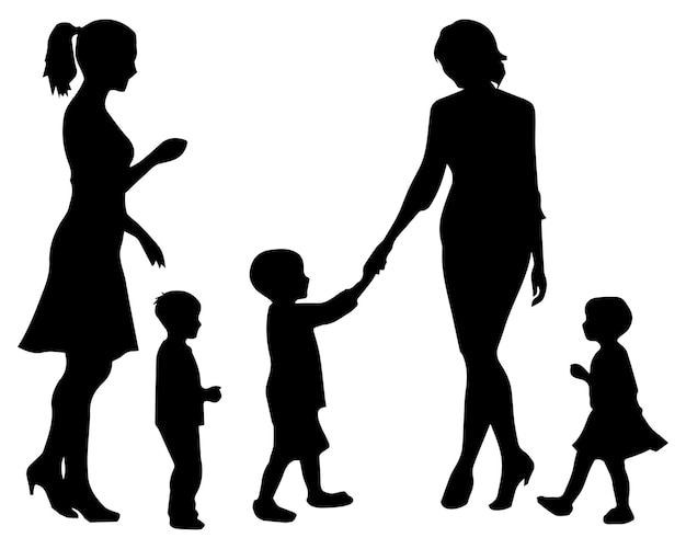 Vector mom and son mother and son black silhouette