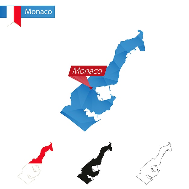 Monaco blue Low Poly map with capital