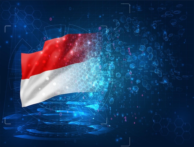 Monaco, Indonesia, vector 3d flag on blue background with hud interfaces