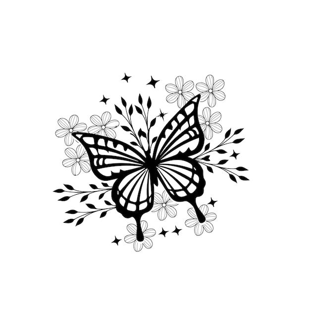 Monarch butterfly silhouette side view vector illustration isolated on white background