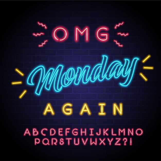 Monday Lettering Neon Light Glowing