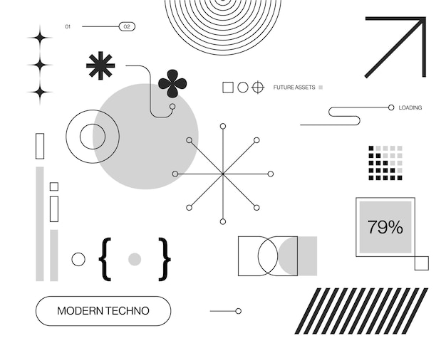 Mondern futuristic asset collection modern tech background set