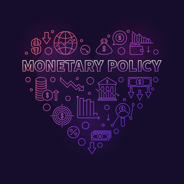 Monetary Policy heart shaped colored banner Macroeconomics vector illustration