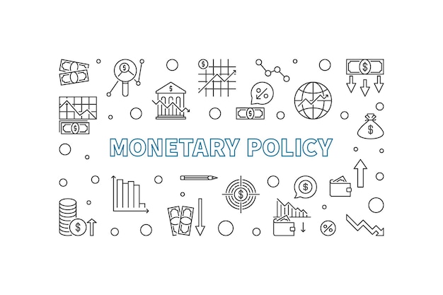 Monetary Policy vector horizontal banner Macroeconomics illustration