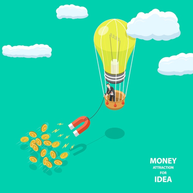 Money attraction flat isometric low poly vector concept.