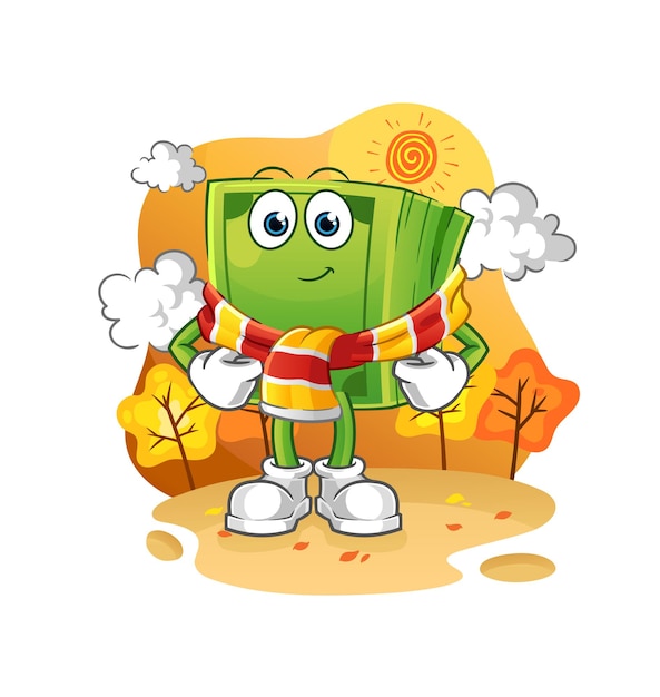 Money in the autumn. cartoon mascot vector