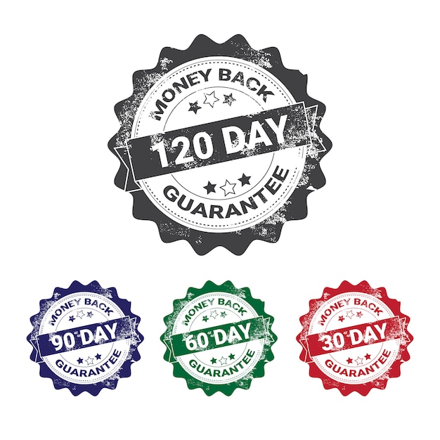 Money Back Guarantee Badges Set Colorful Grunge Stamp Isolated