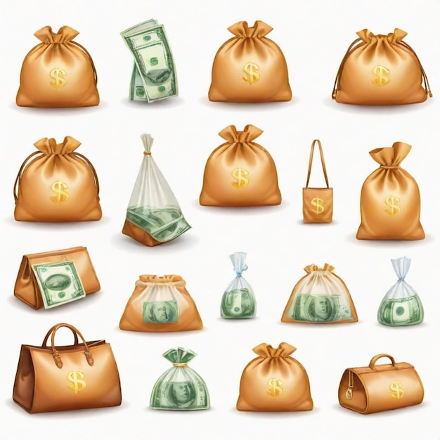 Vector money bag cartoon vector set white background isolated