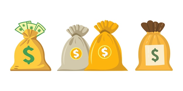 Money Bag and Dollar Coins Set Vector