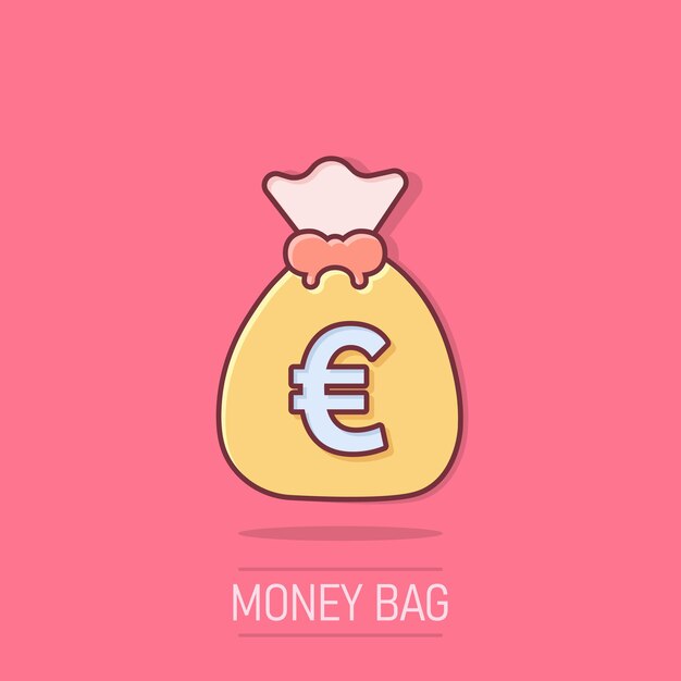 Vector money bag icon in comic style moneybag cartoon vector illustration on isolated background coin sack splash effect sign business concept