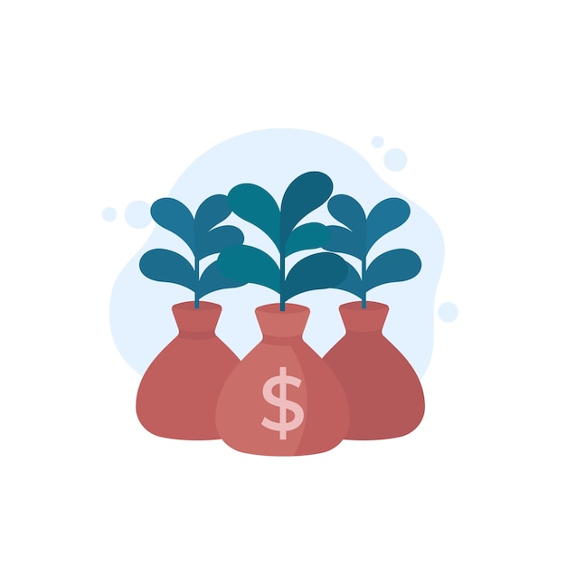 Money bag, income growth, project financing, investing concept, vector icon