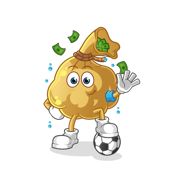 The money bag playing soccer illustration. character vector