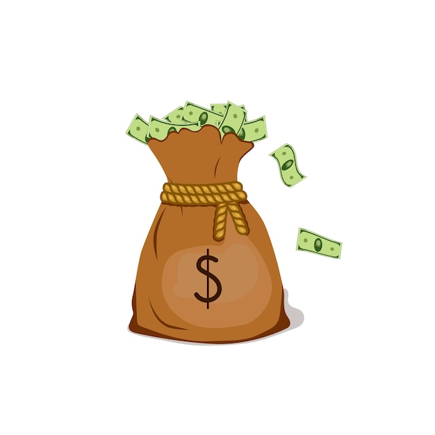 Money bag sack with money win jackpot super prize gold treasure fundraising concept financial capital dollar sign budget planVector illustration