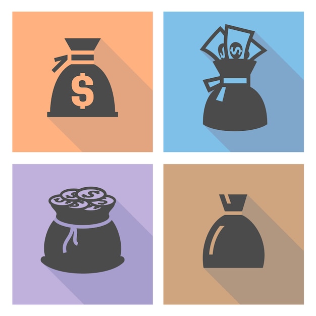 Money bag, set colored buttons, vector illustration