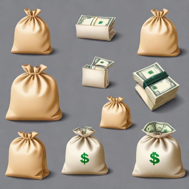 Vector money bag vector set white background isolated