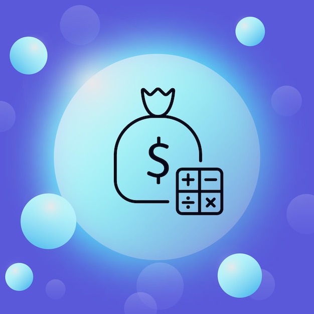 Money bag with calculator line icon Financial management control of expenses and income dollar sign regulate Business concept Glassmorphism style Vector line icon for Business and Advertising