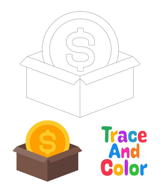 Money Box tracing worksheet for kids