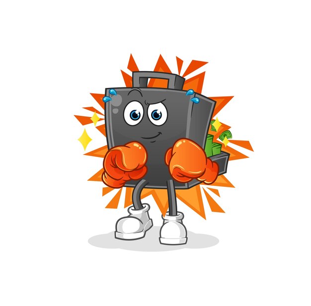 Money briefcase boxer character cartoon mascot vector