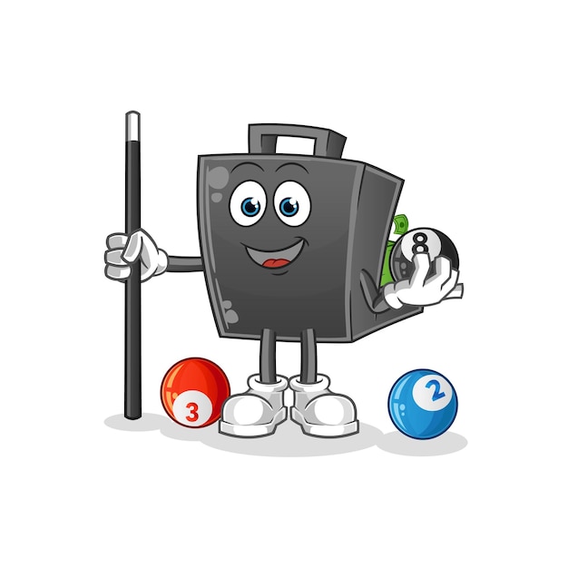 Vector money briefcase plays billiard character cartoon mascot vector